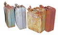 Rusty old metal gasoline cans with peeling paint Royalty Free Stock Photo