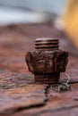 Rusty old nut and bolt on a bulkhead on the waterfront Royalty Free Stock Photo