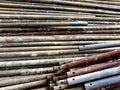 Rusty old pipes for building scaffold Royalty Free Stock Photo