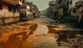 Rusty old ruin reflects polluted cityscape in poor African slum generated by AI Royalty Free Stock Photo