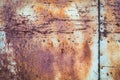 Rusty old scratched metal texture with seams and rivets, copy space Royalty Free Stock Photo