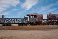 Rusty old steem train at train cemetery in Bolivia Royalty Free Stock Photo
