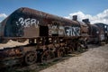 Rusty old steem train at train cemetery in Bolivia