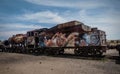 Rusty old steem train at train cemetery in Bolivia Royalty Free Stock Photo
