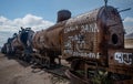Rusty old steem train at train cemetery in Bolivia Royalty Free Stock Photo