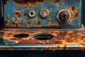A rusty old stove with a knob on the top with Generative AI Royalty Free Stock Photo
