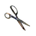 Rusty old style iron scissors isolated on white background. Watercolor handrawing realistic illustration. Art for design Royalty Free Stock Photo