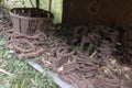 Rusty, old tools, parts, horseshoes collection Royalty Free Stock Photo