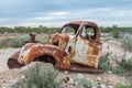 A rusty old truck at the Lunatic Hill open cut opal mine in Lightning Ridge, Australia