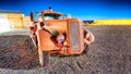 Rusty old truck at night, abandoned vintage land vehicle