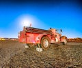 Rusty old truck at night, abandoned vintage land vehicle