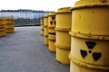 Rusty and old tuns with radioactive waste Royalty Free Stock Photo