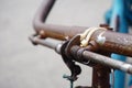 Rusty old vintage bicycle part chain and gear. Royalty Free Stock Photo