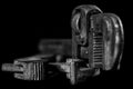 Rusty, old workshop keys. Hydraulic keys on a black table in a w Royalty Free Stock Photo