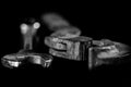 Rusty, old workshop keys. Hydraulic keys on a black table in a w Royalty Free Stock Photo