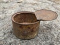 Rusty open tin can. An old iron can of canned food Royalty Free Stock Photo