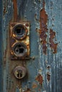 Rusty Outdoor Power Outlet on Weathered Wooden Wall Royalty Free Stock Photo