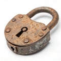 Rusty Padlock with Keyhole Closeup isolated on white background