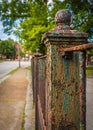 Rusty painted iron school fence Royalty Free Stock Photo