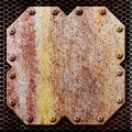 rusty piece of iron, on the background metal mesh, 3d, illustration Royalty Free Stock Photo