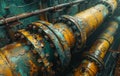 Rusty pipes on decommissioned oil platform Royalty Free Stock Photo