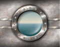 Rusty porthole with seascape