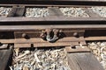 Rusty rail joint detail, with 4 bolt connecting plate Royalty Free Stock Photo