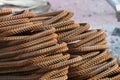 Rusty rebars, bent Royalty Free Stock Photo