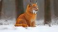 Rusty-red lynx in snowy forest Royalty Free Stock Photo