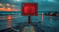 Rusty Red Sign on a Wet Road Royalty Free Stock Photo