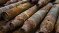 Rusty Remnants: Pile of Abandoned Artillery Shells in Desolation Royalty Free Stock Photo