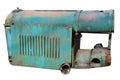 Rusty retro  small  tractors  diesel engine painted  blue isolated Royalty Free Stock Photo