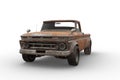 Rusty retro style orange pickup truck. 3D illustration isolated on white background