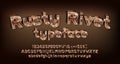 Rusty Rivet alphabet font. Steampunk 3D letters, numbers and punctuations. Uppercase and lowercase. Royalty Free Stock Photo