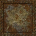 Rusty riveted square metal panel seamless texture, detailed grungy metal. Detailed rust, dirt and scratches, realistic metallic Royalty Free Stock Photo