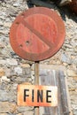 road sign no parking with bullet holes used by hunters as a targ
