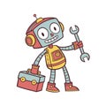 Rusty the Robot Tinkerer Charming Design Royalty Free Stock Photo
