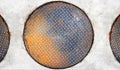 Rusty Round Man Hole made of One Bar Checkered Steel Plate Royalty Free Stock Photo