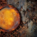 a rusty round object on a metal surface