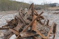 Rusty rusted steel scrap iron metal pile heap stack junk yard Royalty Free Stock Photo