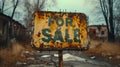 A rusty for sale sign on a dirt road in the middle of nowhere, AI Royalty Free Stock Photo
