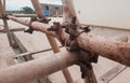 rusty scaffolding clamps are still used, dangerous to work safety Royalty Free Stock Photo