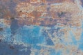 Rusty scratched peeling outdated metallic texture steel weathered blue background grunge pattern obsolete rust Royalty Free Stock Photo