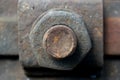 Rusty screw on the raily train Royalty Free Stock Photo