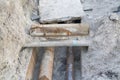 Rusty Sewer Pipes Underground. Repair of underground water supply