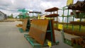 Rusty sheet steel supplier. Outdoor warehouse of metal building materials. Construction industry. Civil engineering. Manufacturing