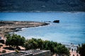 Rusty shipwreck off the island of Imeri Gramvousa, Crete, Greece on mediterranean sea during summer Royalty Free Stock Photo