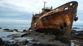 Rusty shipwreck on rocky shore Royalty Free Stock Photo