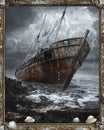 Rusty Shipwreck on Stormy Shore Royalty Free Stock Photo