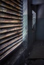 Rusty shutters in an abandoned building in Pripyat, Chernobyl exclusion zone Royalty Free Stock Photo